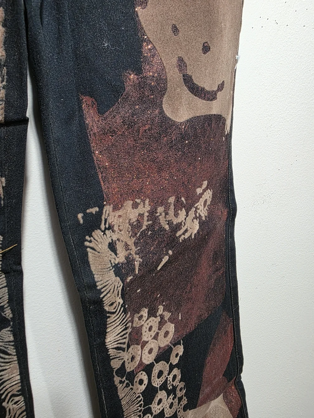 NWT! YOYO Juniors Size 7 Abstract Print Flare Jeans Brown Black Boho Denim - Picture 5 of 6